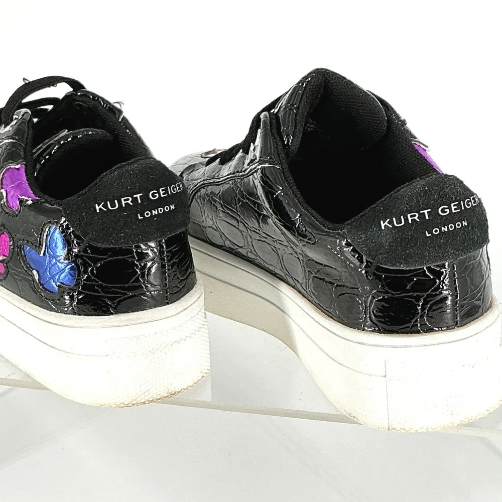 Kurt Geiger Size 12 Mini Laney Butterfly Black Croc Platform Sneakers Kids Girls